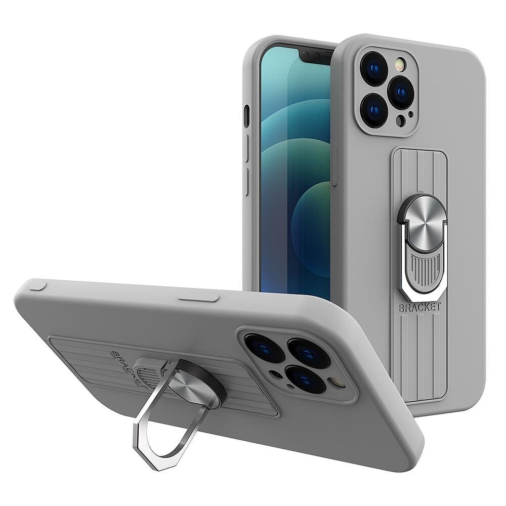 Ring Case silicone case with finger grip and stand, paredzēts iPhone 12 mini, sudraba cena un informācija | Telefonu vāciņi, maciņi | 220.lv