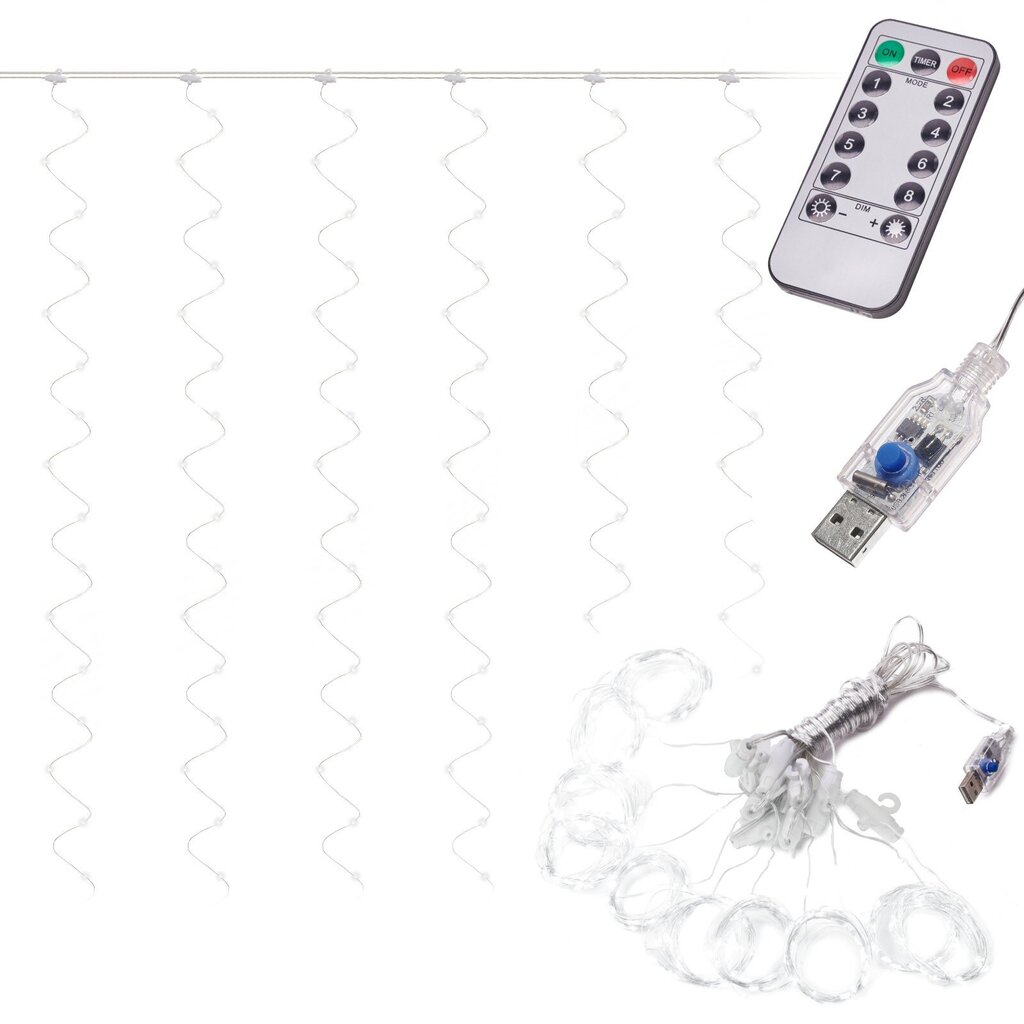LED vītnes aizkars, 3x3m, 300 LED, vēsi balts ar tastatūru cena un informācija | Svētku dekorācijas | 220.lv