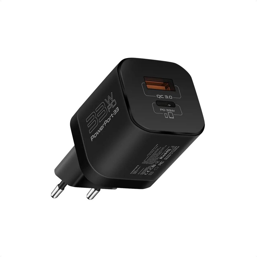 Адаптер Зарядное устройство PROMATE PowerPort-33 GaNFast 33W / USB-C PD /  USB-A цена | 220.lv