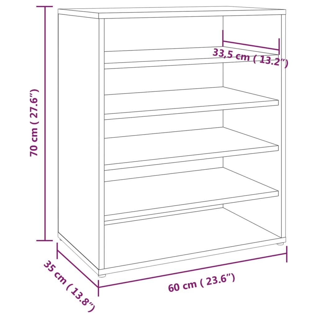 Apavu skapis, dūmakains ozols, 60x35x70cm, apstrādāta koksne cena un informācija | Apavu skapji, apavu plaukti, priekšnama soliņi | 220.lv