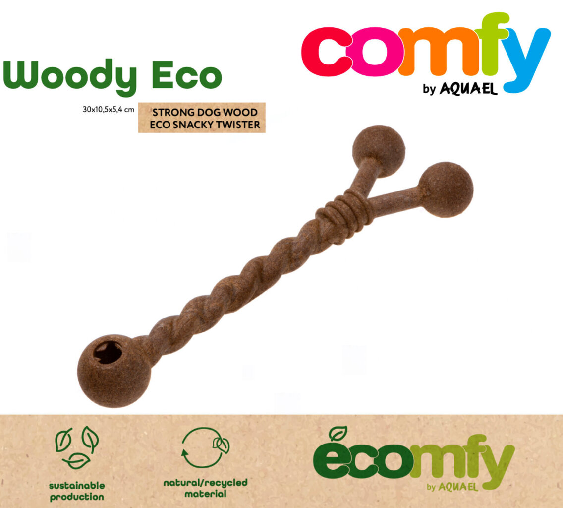 Koka EKO rotaļlieta suņiem, izgatavota no elastomēra un pārstrādātas kokšķiedras maisījuma. STRONG DOG WOOD ECO SNACKY TWISTER 30x10,5x5,4 cm, Comfy cena un informācija | Suņu rotaļlietas | 220.lv