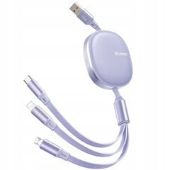 Телефонный кабель Mcdodo, выдвижной, для iPhone, Micro USB, USB-C, 3-в-1, 66 Вт, фиолетовый цена и информация | Кабели для телефонов | 220.lv