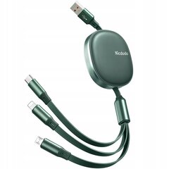 Выдвижной телефонный кабель Mcdodo, для iPhone / Micro USB / USB-C 3W1 66W зеленый цена и информация | Кабели для телефонов | 220.lv