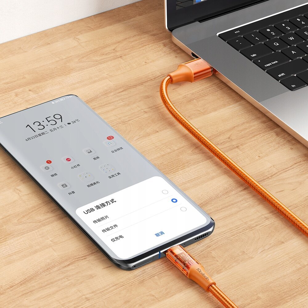 Mcdodo телефонный кабель мощный быстрая зарядка USB-C PD 100W 1,2 м  оранжевый цена | 220.lv