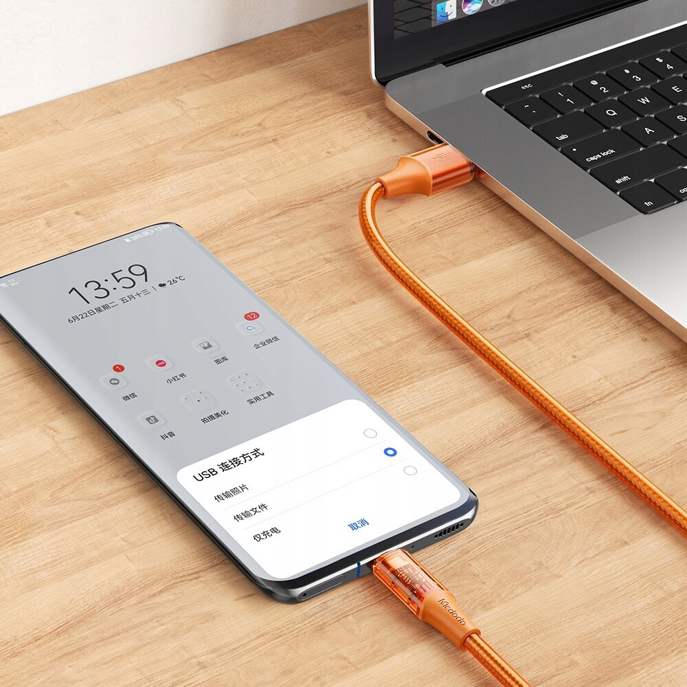 Mcdodo tālruņa kabelis Jaudīga ātrā uzlāde USB-C 100W 6A 1,2 m oranžs cena un informācija | Savienotājkabeļi | 220.lv