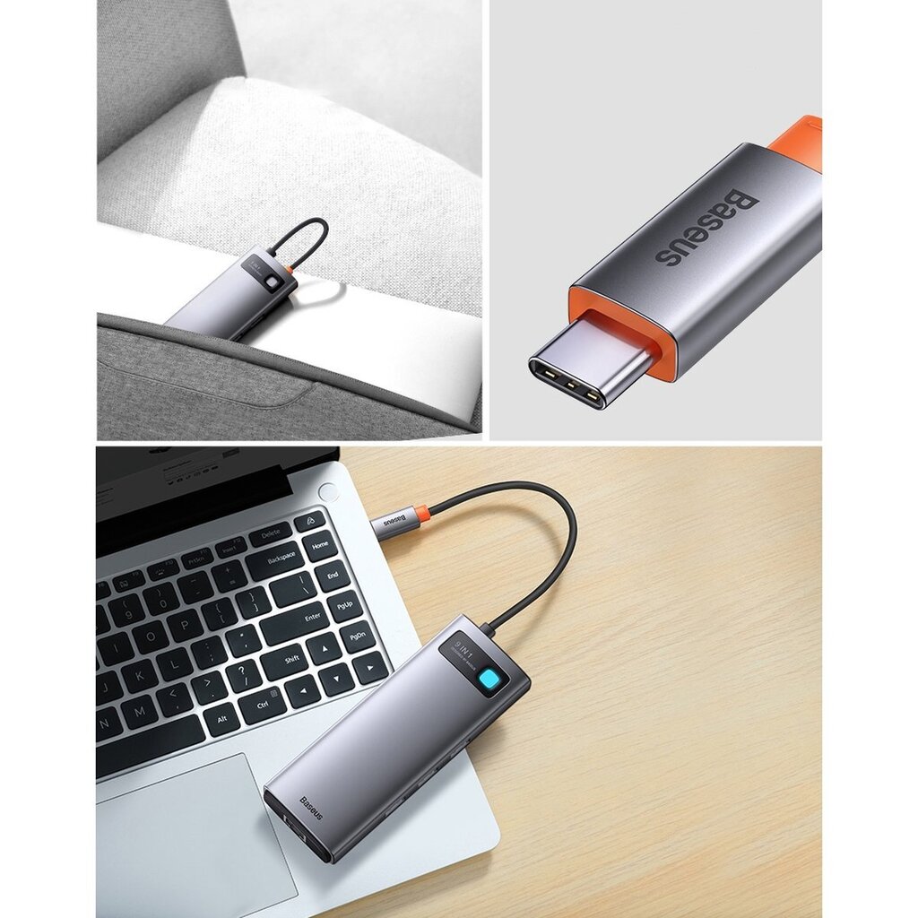 Baseus Metal Gleam Series Docking Station HUB 9 in 1 USB Type C - 2 x HDMI / 2 x USB 3.2 Gen. 1/1 x USB 2.0 / 1 x Power Delivery / 1 x SD card reader / 1 x TF card reader / 1 x RJ-45 gray (WKWG060013) cena un informācija | Adapteri un USB centrmezgli | 220.lv