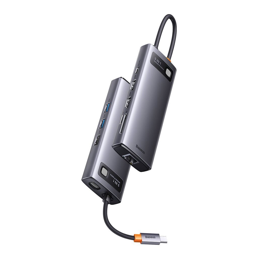 Baseus Metal Gleam Series Docking Station HUB 9 in 1 USB Type C - 2 x HDMI / 2 x USB 3.2 Gen. 1/1 x USB 2.0 / 1 x Power Delivery / 1 x SD card reader / 1 x TF card reader / 1 x RJ-45 gray (WKWG060013) цена и информация | Adapteri un USB centrmezgli | 220.lv