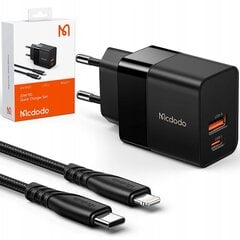 Зарядное устройство для телефона Mcdodo, быстрое, USB, USB-C, 20 Вт, кабель для Iphone в комплекте, черный, CH-1952 цена и информация | Зарядные устройства для телефонов | 220.lv