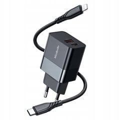 Зарядное устройство для телефона Mcdodo, быстрое, USB, USB-C, 20 Вт, кабель для Iphone в комплекте, черный, CH-1952 цена и информация | Зарядные устройства для телефонов | 220.lv