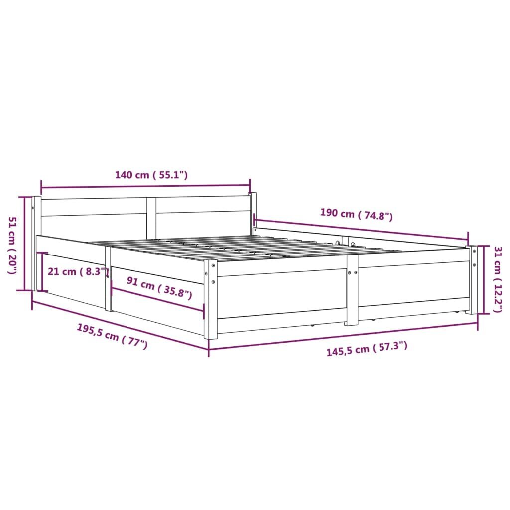 Gultas rāmis ar atvilktnēm, melns, 140x190cm cena un informācija | Gultas | 220.lv