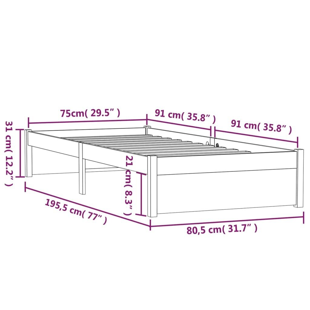 Gultas rāmis, medus brūns, 75x190cm, koka, vienvietīgs cena un informācija | Gultas | 220.lv