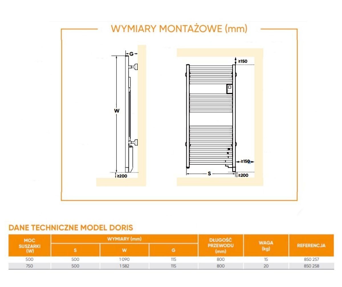 Dvieļu žāvētājs Atlantic Doris-4, modelis Classic 500W, balts cena un informācija | Dvieļu žāvētāji | 220.lv