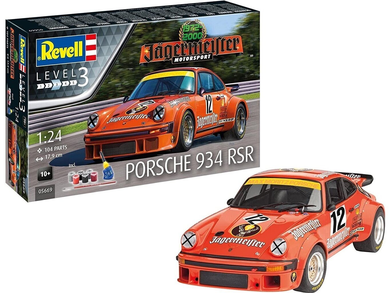 Revell - Jägermeister Motor Sport 50th Anniversary Porsche 934 RSR dāvanu komplekts, 1/24, 05669 цена и информация | Konstruktori | 220.lv