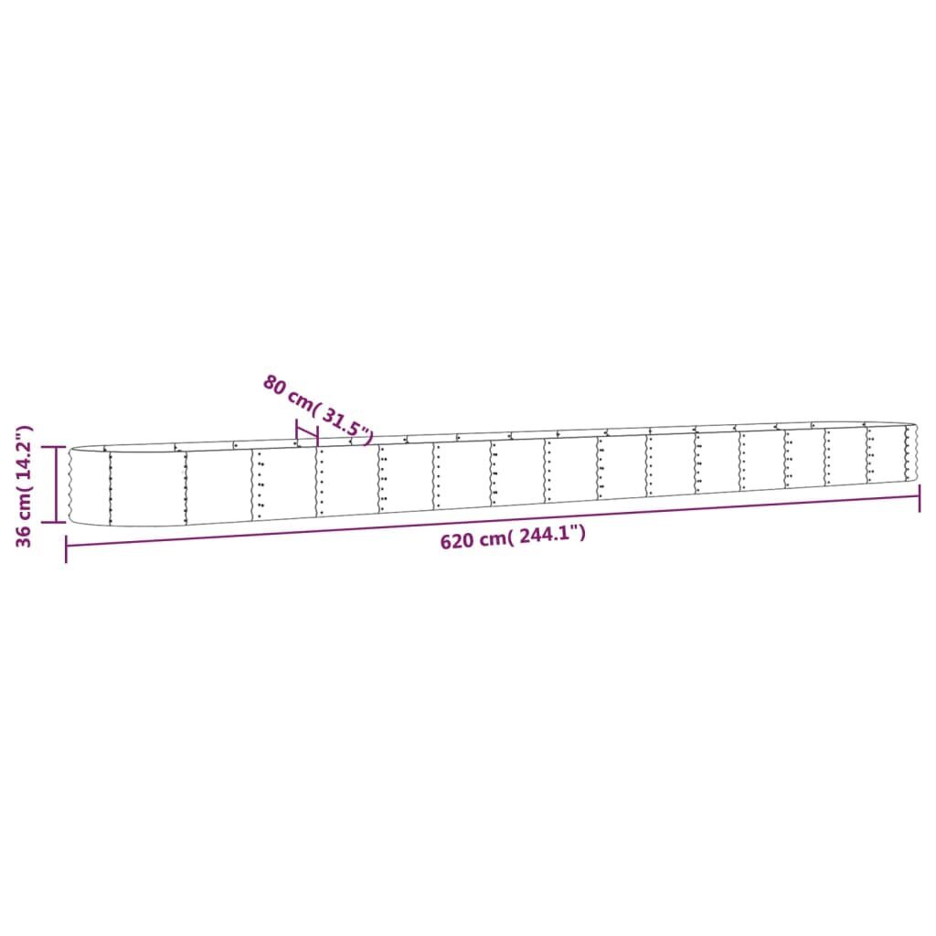 Dārza puķu kaste, sudraba, 620x80x36cm, tērauda cena un informācija | Podi stādiem un pārstādīšanai | 220.lv