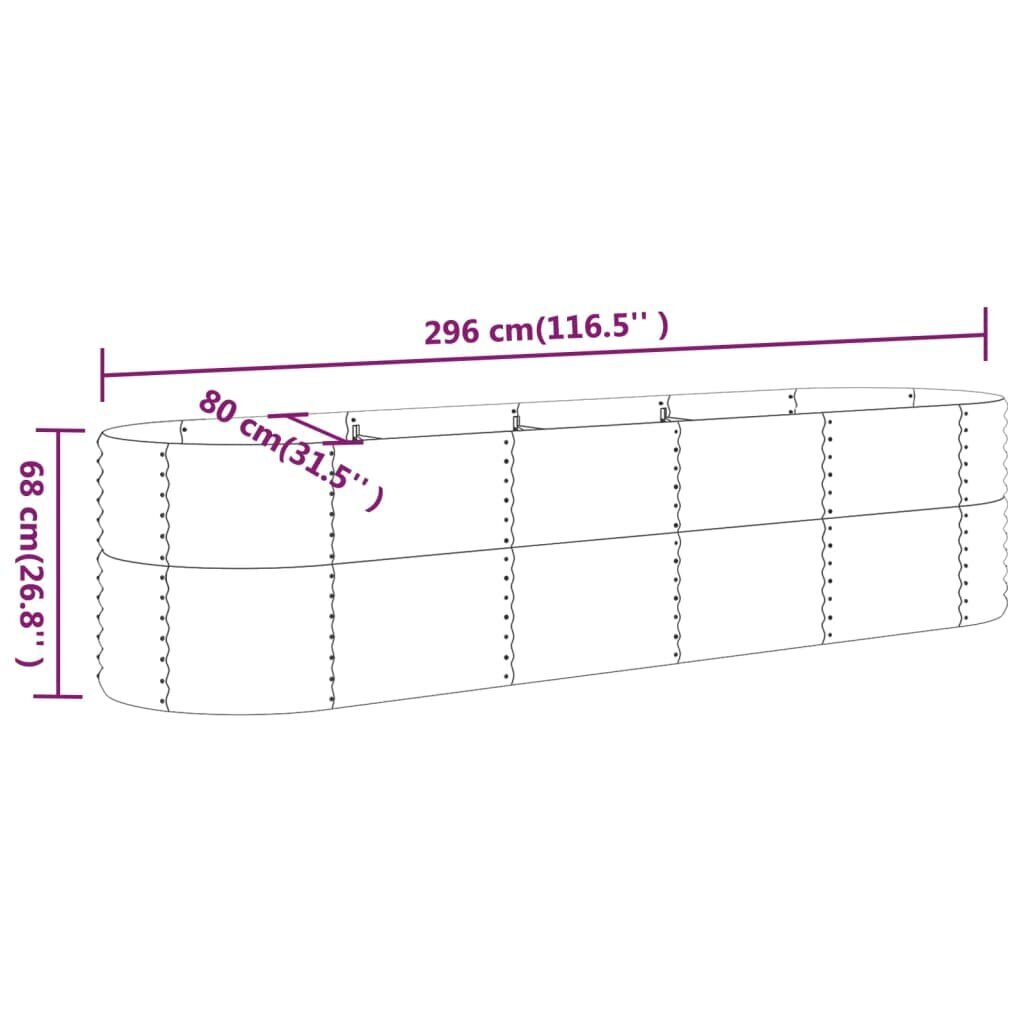 vidaXL puķu kaste, 296x80x68 cm, pulverkrāsots tērauds, sudrabaina cena un informācija | Podi stādiem un pārstādīšanai | 220.lv