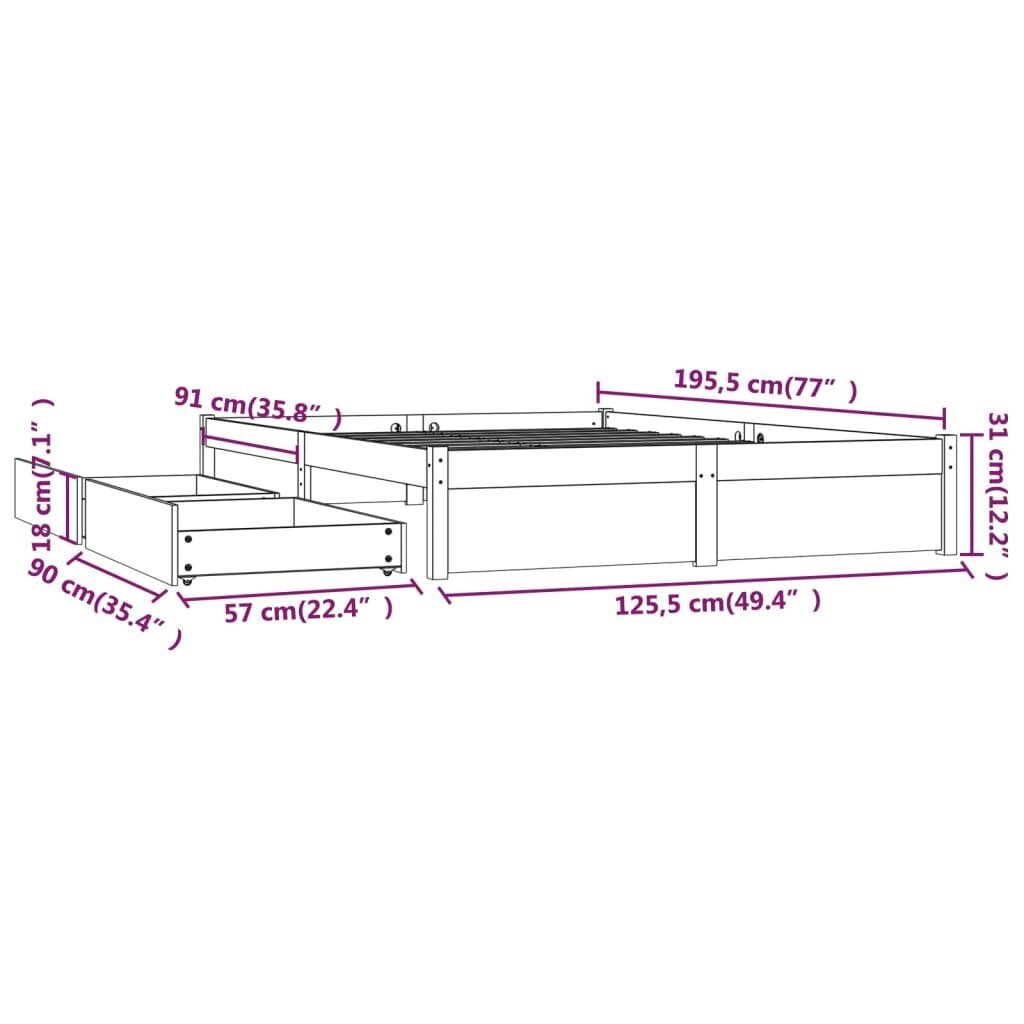 Gultas rāmis ar atvilktnēm, melns, 120x190cm, divvietīgs цена и информация | Gultas | 220.lv