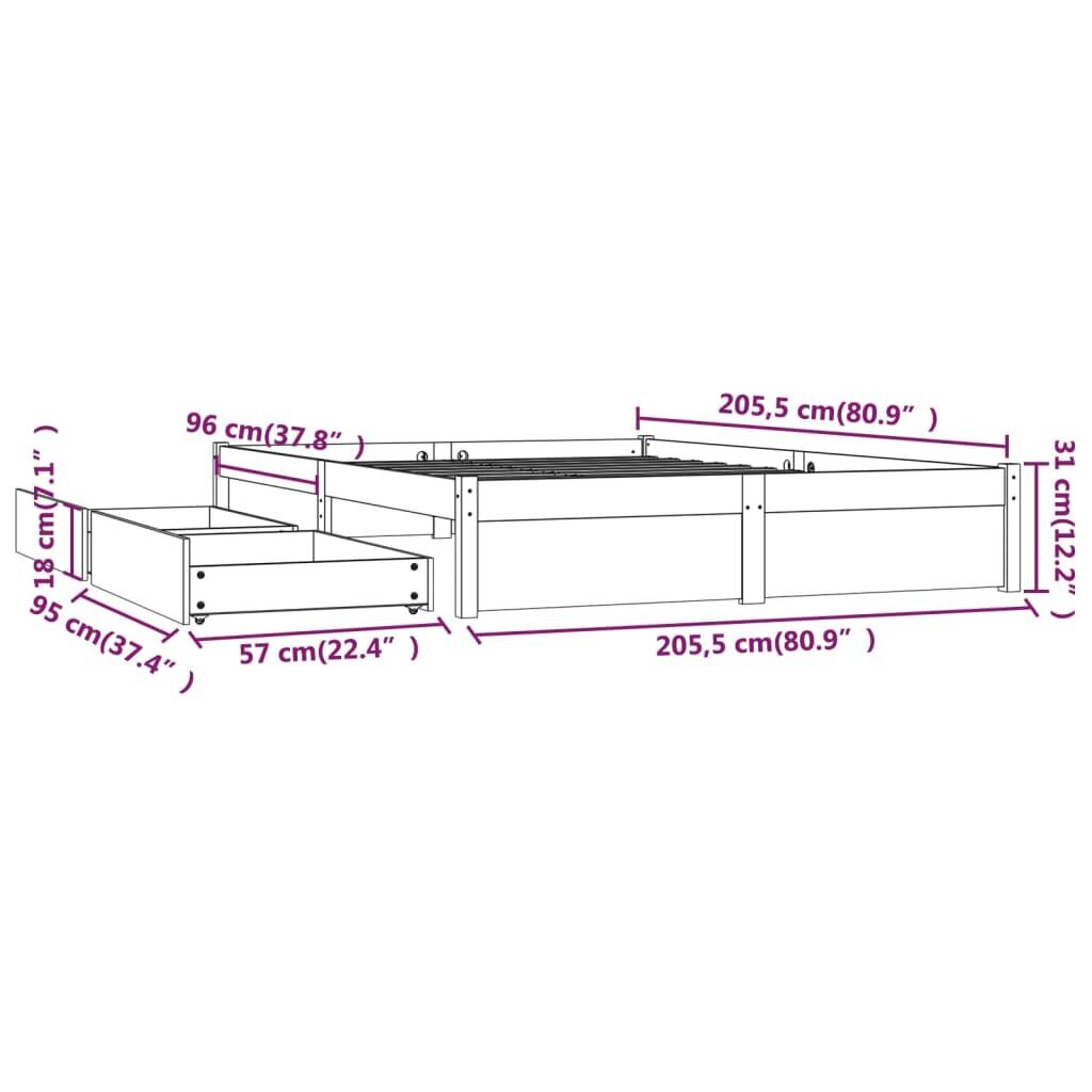 Gultas rāmis ar atvilktnēm, balts, 200x200cm cena un informācija | Gultas | 220.lv