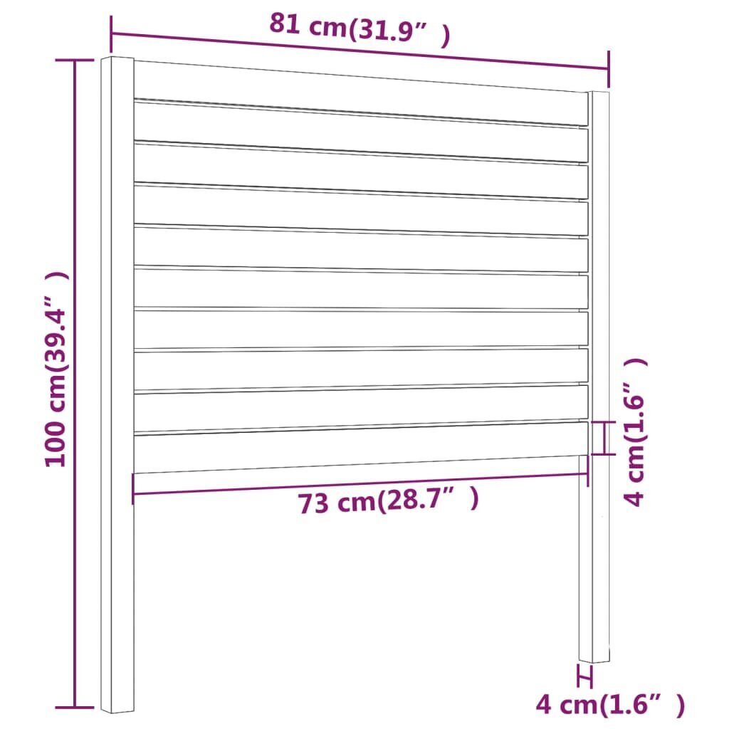 Gultas galvgalis, pelēks, 81x4x100cm, priedes masīvkoks cena un informācija | Gultas | 220.lv