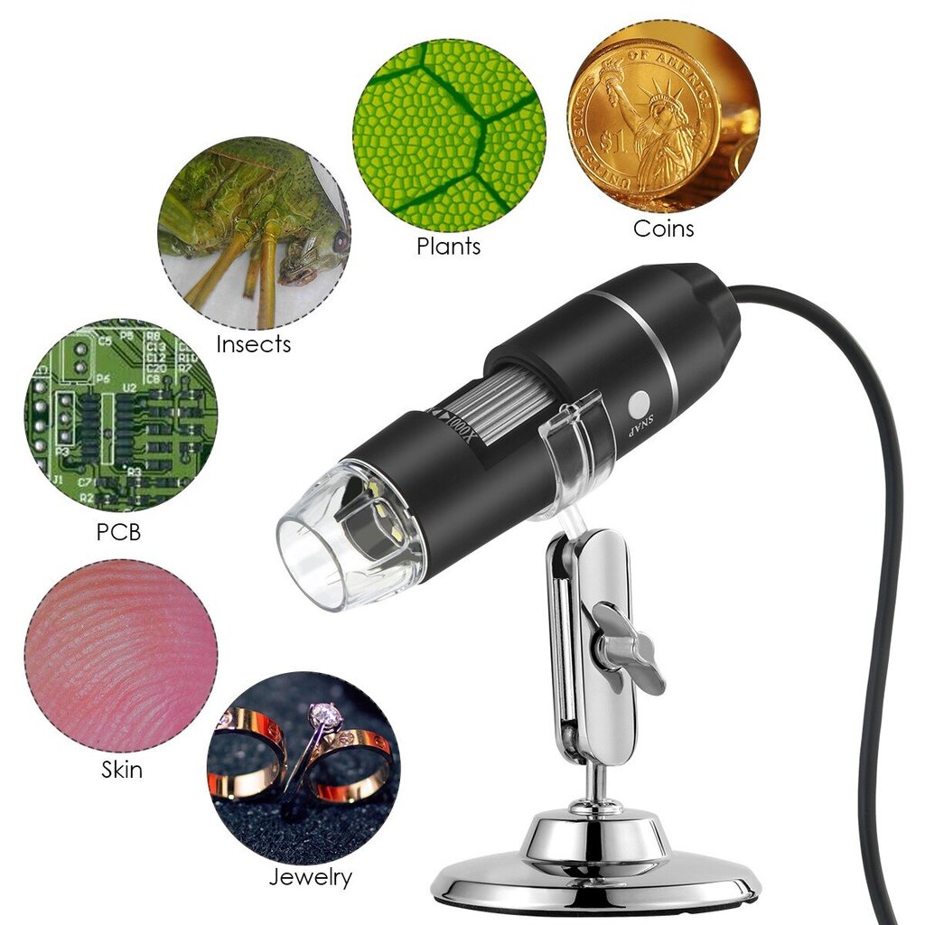 Universālais digitālais mikroskops 1600x USB cena un informācija | Teleskopi un mikroskopi | 220.lv