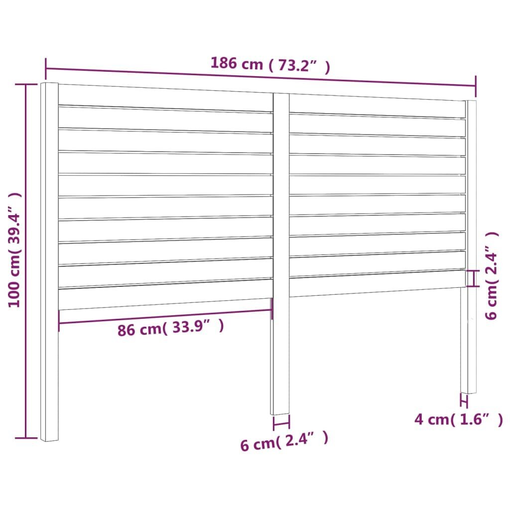 Gultas galvgalis, balts, 186x4x100cm, priedes masīvkoks cena un informācija | Gultas | 220.lv