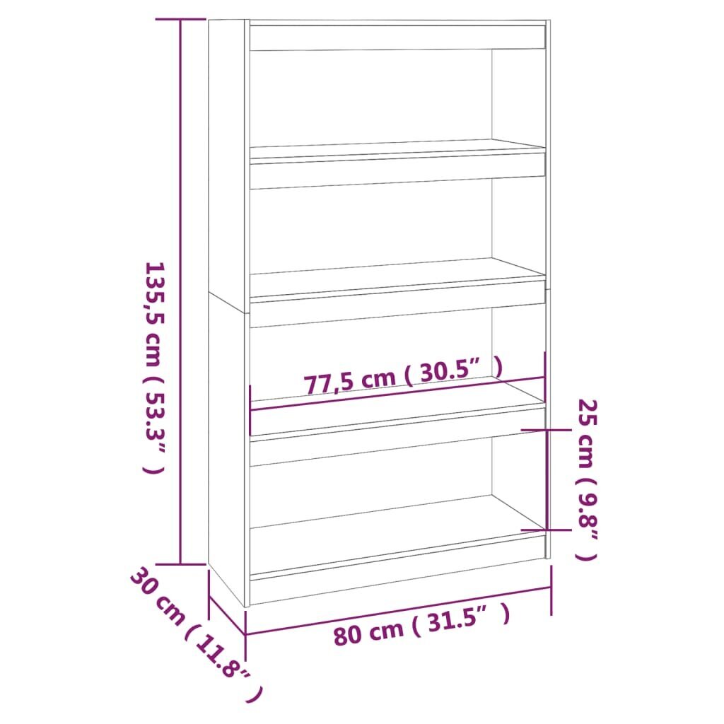 Grāmatu skapis/Telpas nodalījums, brūns, 80x30x135,5cm, priede cena un informācija | Plaukti | 220.lv