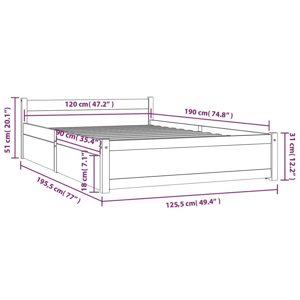 Gultas rāmis ar atvilktnēm, 120x190cm, mazs-divvietīgs cena un informācija | Gultas | 220.lv