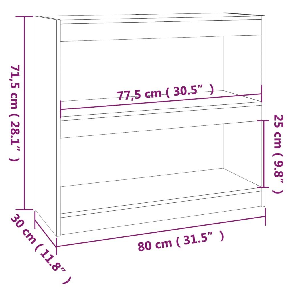 Grāmatu skapis/Telpas nodalījums, melns, 80x30x71,5cm, priede cena un informācija | Plaukti | 220.lv