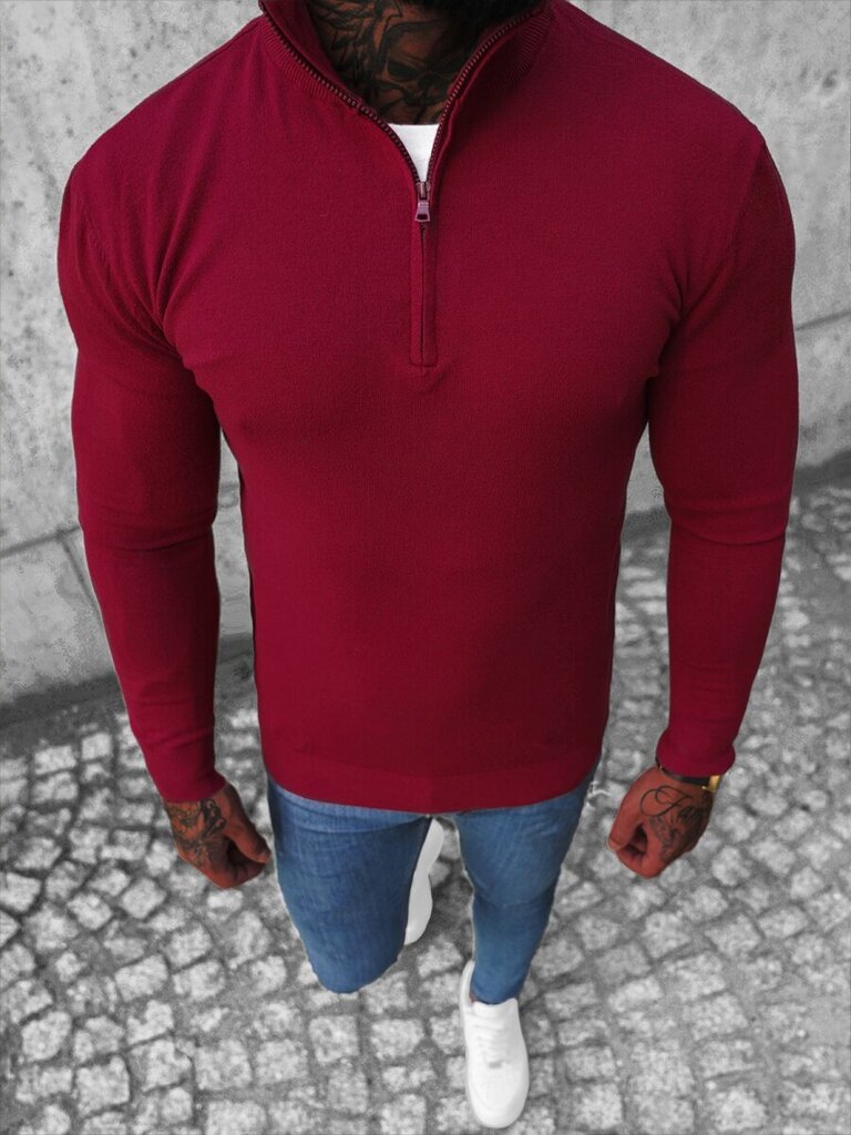Makar bordo krāsas džemperis ar pusrāvējslēdzēju NB/MM6007/7-48551-XXL cena un informācija | Vīriešu džemperi | 220.lv