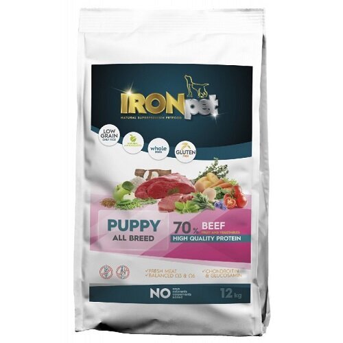 IRONpet Beef Puppy All Breed sausā barība visu šķirņu kucēniem līdz 1 gadam 12 kg cena un informācija | Sausā barība suņiem | 220.lv