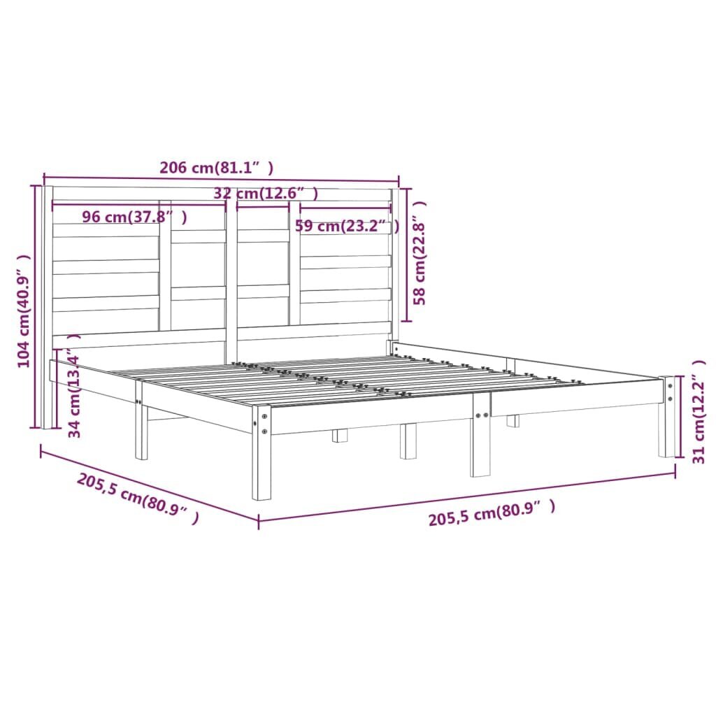 Gultas rāmis, medus brūns, 200x200cm, masīvkoks cena un informācija | Gultas | 220.lv