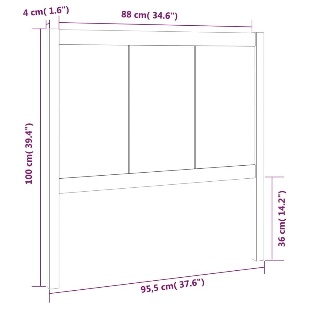 Gultas galvgalis, melns, 95,5x4x100cm, priedes masīvkoks cena un informācija | Gultas | 220.lv