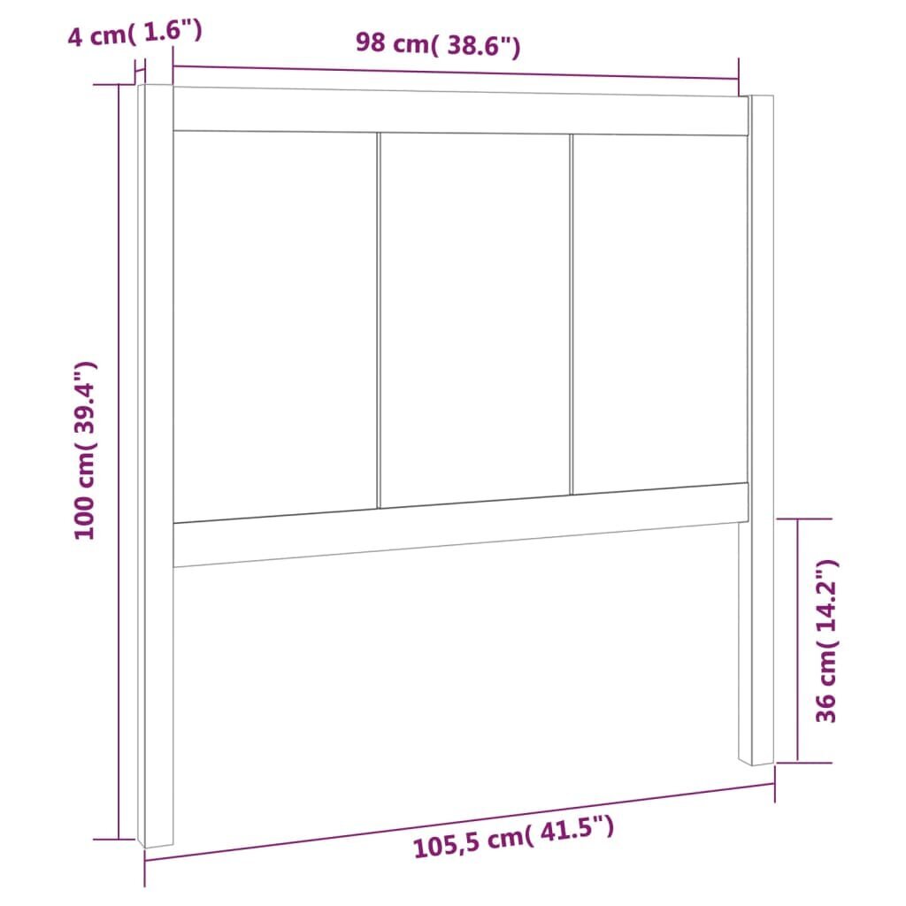 Gultas galvgalis, balts, 105,5x4x100cm, priedes masīvkoks cena un informācija | Gultas | 220.lv