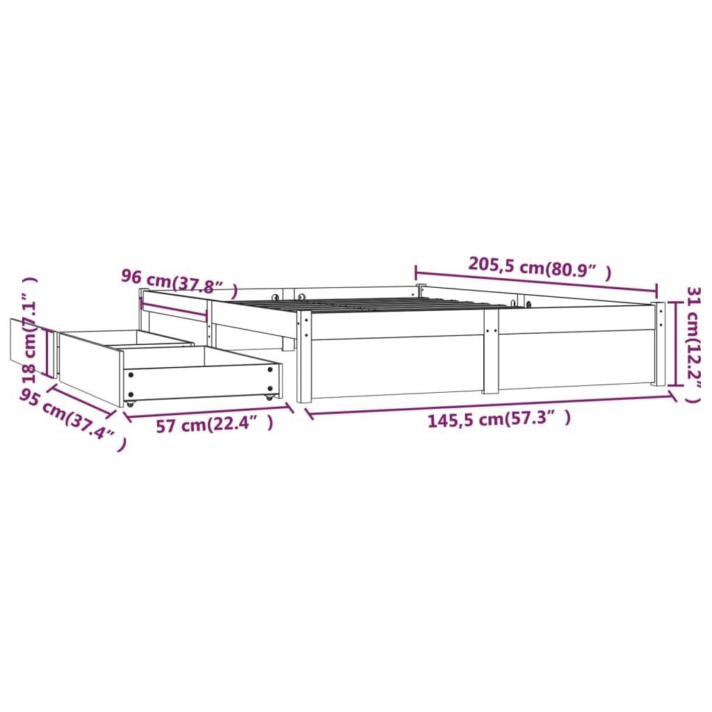 Gultas rāmis ar atvilktnēm, 140x200cm cena un informācija | Gultas | 220.lv