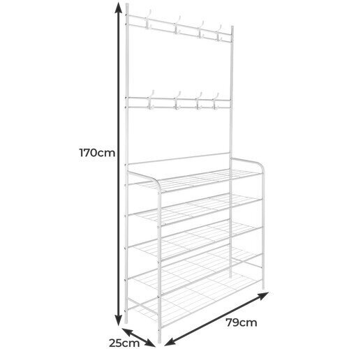Drēbju pakaramais ar apavu plauktu - balts cena un informācija | Drēbju pakaramie | 220.lv