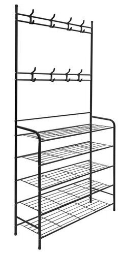 Drēbju pakaramais ar apavu plauktu - melns cena un informācija | Drēbju pakaramie | 220.lv