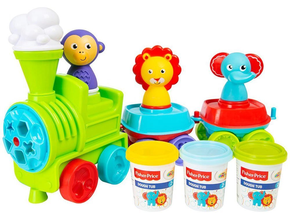 Fisher Price vilciens + mīkla 3 krāsas cena un informācija | Attīstošās rotaļlietas | 220.lv