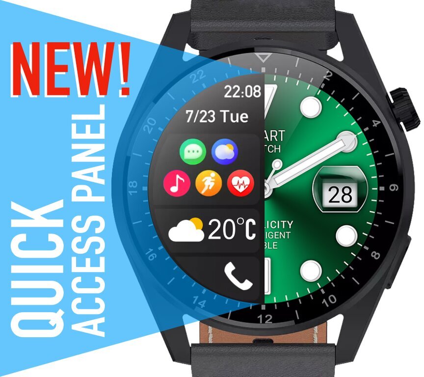 Rubicon RNCE78 Silver/Black Leather + Grey cena un informācija | Viedpulksteņi (smartwatch) | 220.lv