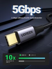 Ugreen US187 USB3.0 A/M to USB-C/M 2M Cable with Dark Gray Aluminum Sheath Black цена и информация | Кабели для телефонов | 220.lv