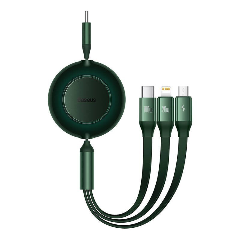 Baseus Bright Mirror 4, USB-C 3-in-1 cable for micro USB / USB-C / Lightning 100W / 3.5A 1.1m (Green) цена и информация | Savienotājkabeļi | 220.lv