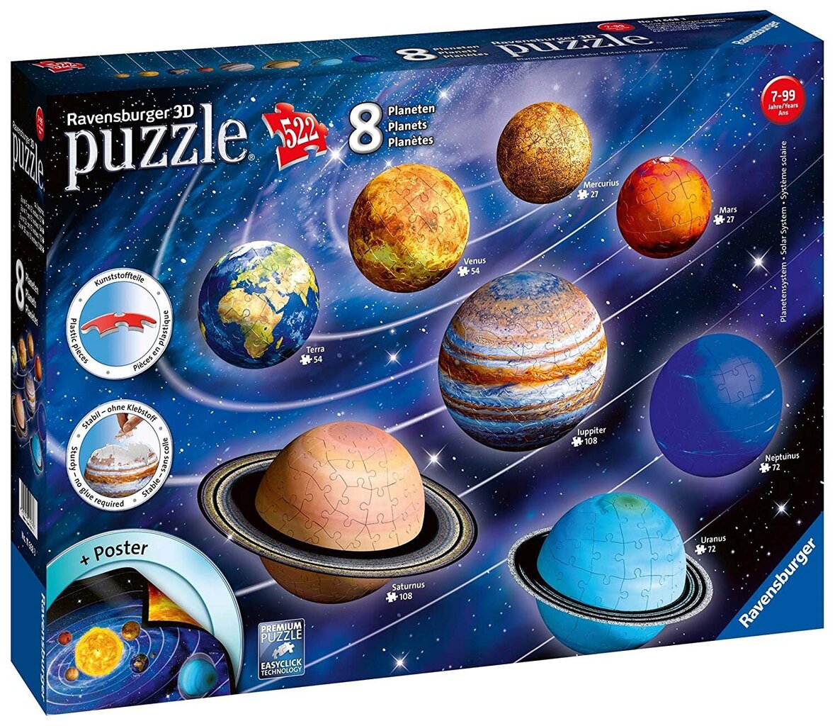 3D planētas 3D puzle, 522 gabali, 7 gadi un vecāki cena un informācija | Puzles, 3D puzles | 220.lv