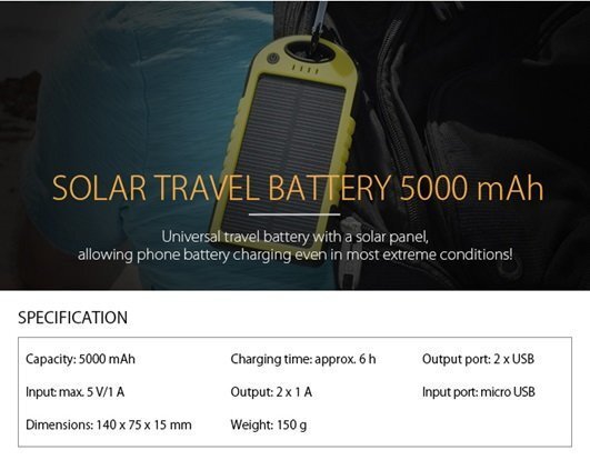 Forever PB-016 uzladējams ar saules enerģiju 5000 mAh cena un informācija | Lādētāji-akumulatori (Power bank) | 220.lv