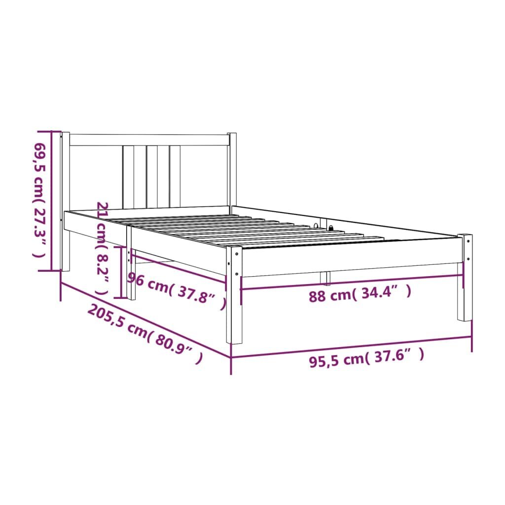 Gultas rāmis, medus brūnā krāsā, 90x200cm, masīvkoks cena un informācija | Gultas | 220.lv