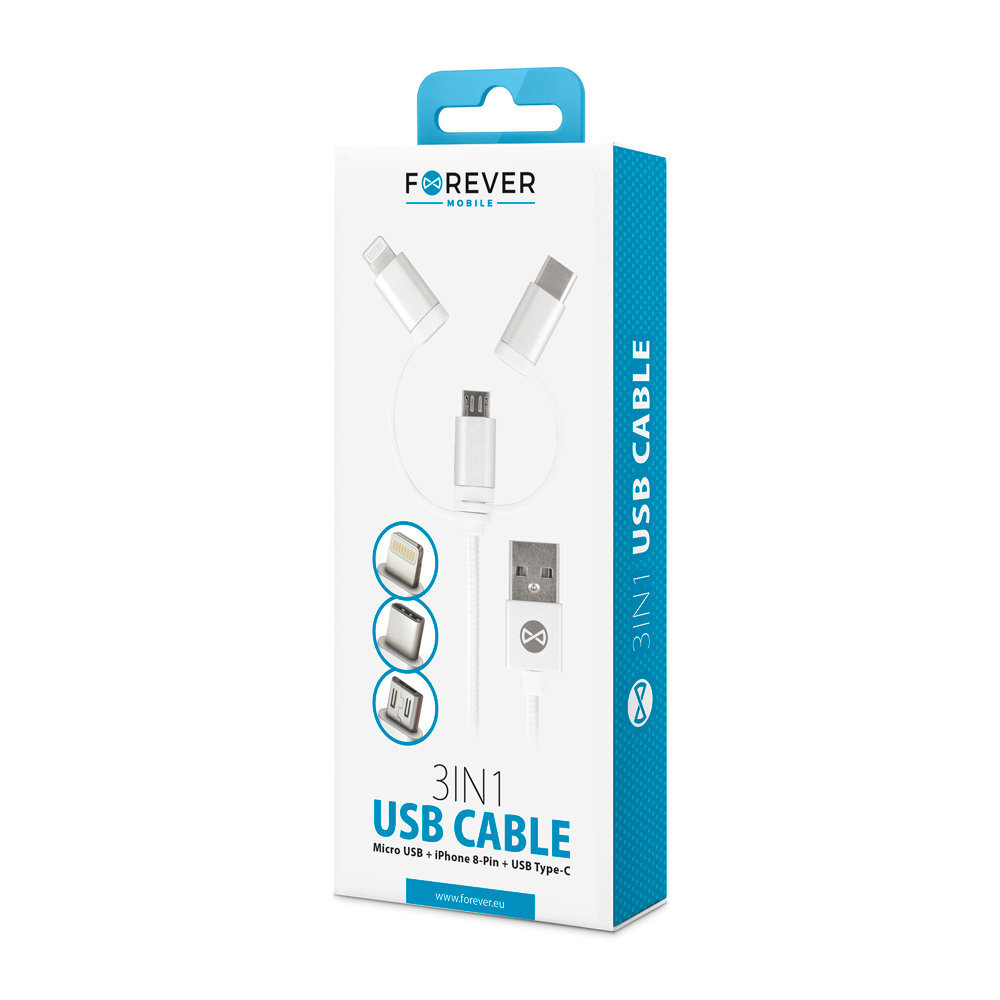 Forever 3in1, USB C, Lightning, USB Micro A, 1 m cena un informācija | Savienotājkabeļi | 220.lv