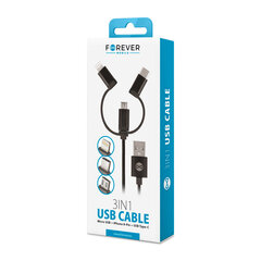 Cable USB Forever 3in1 nylon micro USB + USB for iPhone + USB type-C black цена и информация | Forever Мобильные телефоны и аксессуары | 220.lv