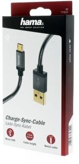 Hama 001736250000, microUSB-USB A, 1.5 m cena un informācija | Savienotājkabeļi | 220.lv