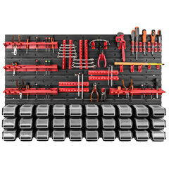 Настенная полка 115 x 78 см, 30 черных ящиков для хранения цена и информация | Ящики для инструментов | 220.lv