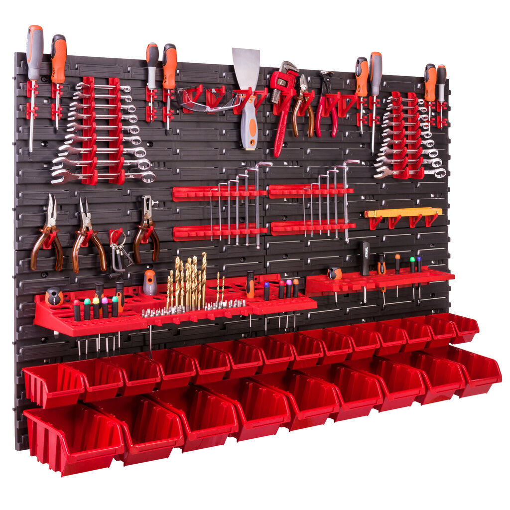 Uzglabāšanas sistēmas sienas plaukts 115x78 cm, instrumentu turētāji, 23 gab. Kraušanas kastes, glabāšanas plaukti, uzglabāšanas tvertnes, īpaši izturīgi sienu paneļi, paplašināmi plaukti, darbnīcu plaukti, darbnīcu sienas plaukti цена и информация | Instrumentu kastes | 220.lv