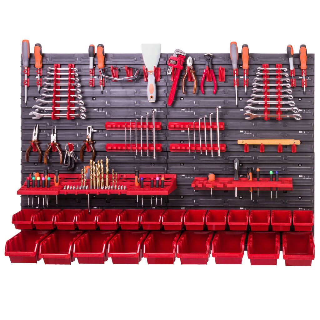 Uzglabāšanas sistēmas sienas plaukts 115x78 cm, instrumentu turētāji, 23 gab. Kraušanas kastes, glabāšanas plaukti, uzglabāšanas tvertnes, īpaši izturīgi sienu paneļi, paplašināmi plaukti, darbnīcu plaukti, darbnīcu sienas plaukti цена и информация | Instrumentu kastes | 220.lv