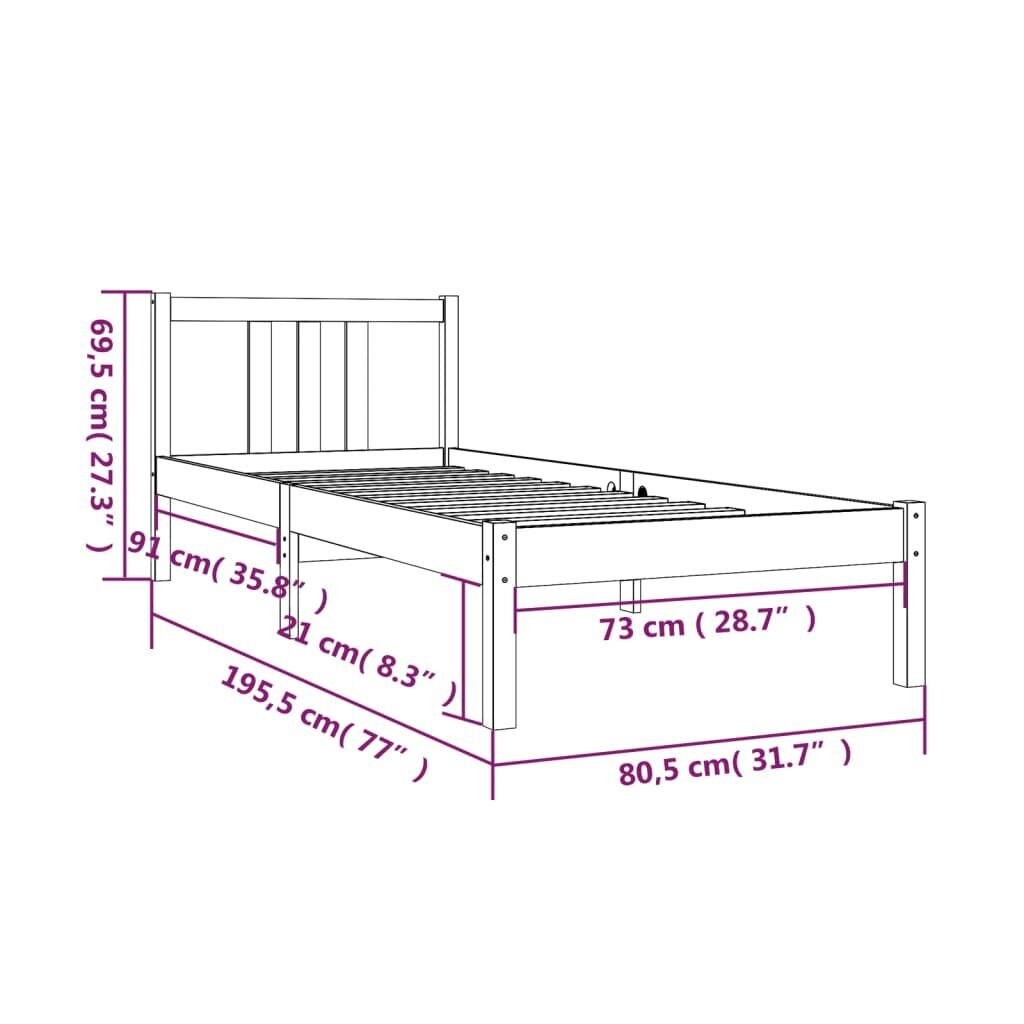 Gultas rāmis, medus brūns, 75x190cm, koka, vienvietīgs cena un informācija | Gultas | 220.lv