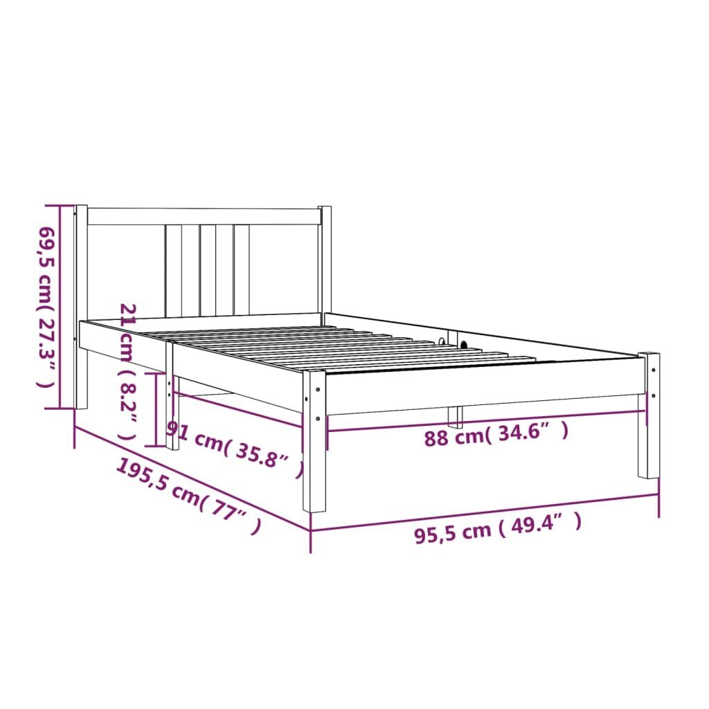 Gultas rāmis, melns, 90x190cm, masīvkoks, vienvietīgs cena un informācija | Gultas | 220.lv